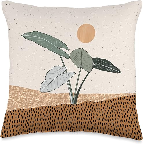 Miniatura 1 de Abstract Alocasia Palm And Earthy Orange Colors Almohada con patrón de orejas de elefante y hojas botánicas verdes, 16 x 16 pulgadas, multicolor