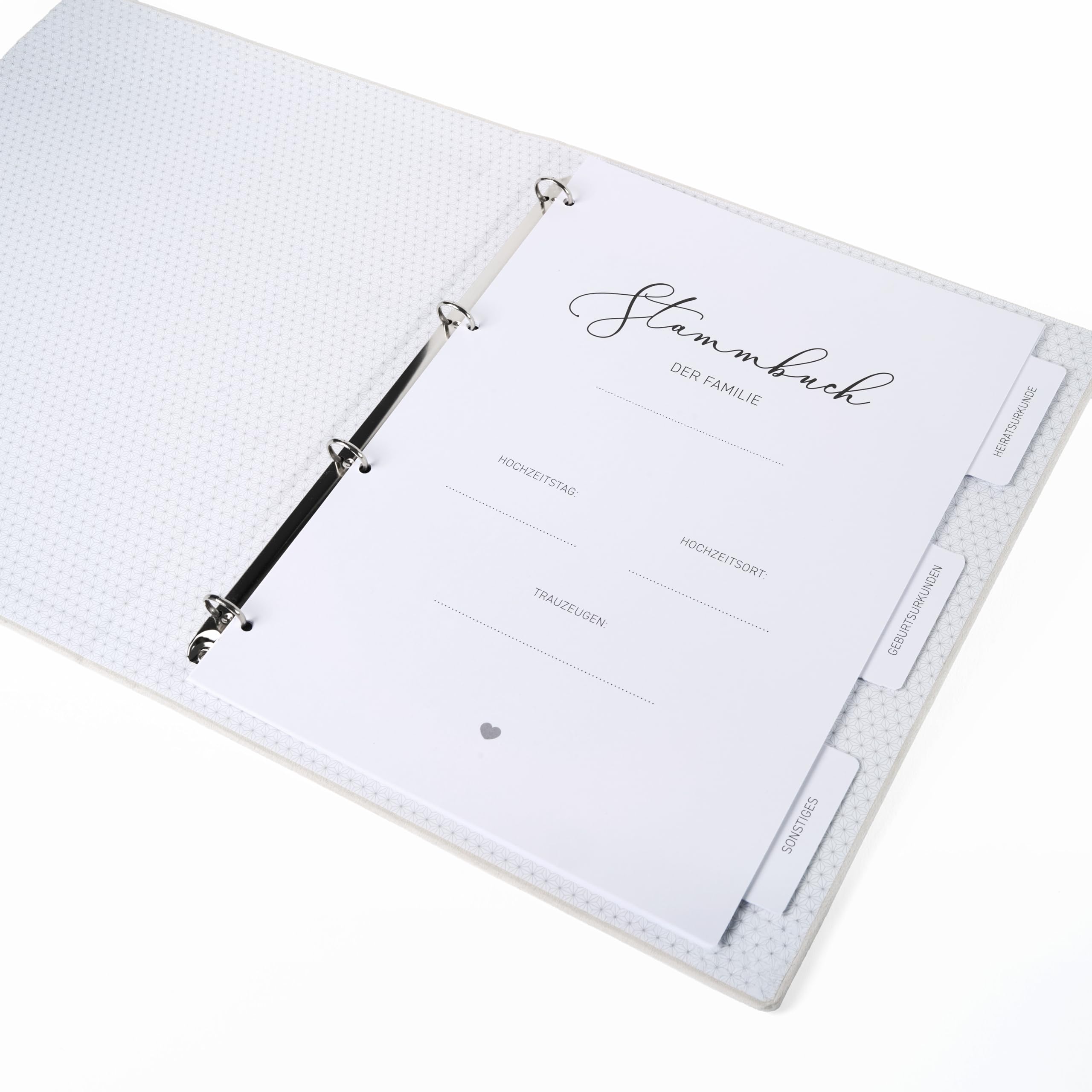 Libro di famiglia per matrimonio, beige, grigio oro, velluto, realizzato a mano, con pagine interne prestampate, formato DIN A4