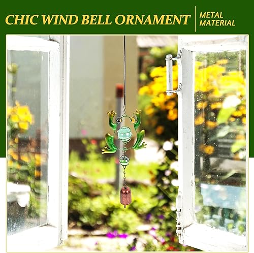 Miniatura 3 de LUOZZY Campana de viento de animal de metal, campanilla de viento para el hogar, decoración de jardín de pared al aire libre, adorno colgante (rana)