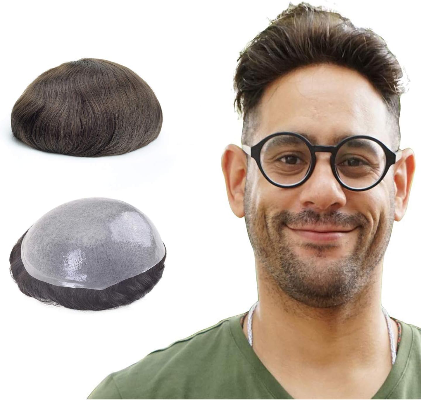 Lordhair Toupee Hairpiece for Men 0.08mm Thin Skin Hair Replacement Front 1/2'' Hairline with V-looped Base Size 8X10 Inch Men's Wig