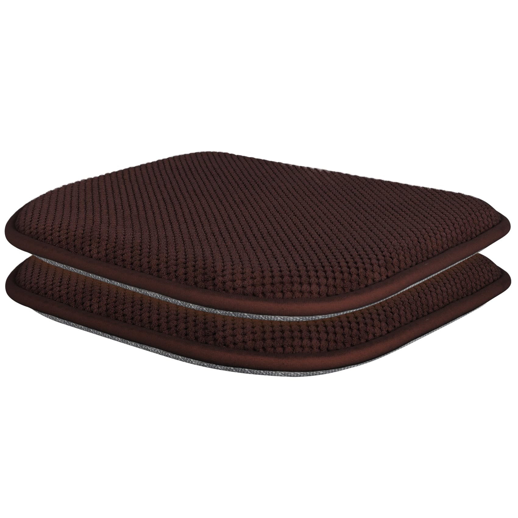 Brown Memory Foam Chair Pads, 2 Pack D-Shaped Seat Cushions for Dining Office Chairs, 17" x 15", Nonslip