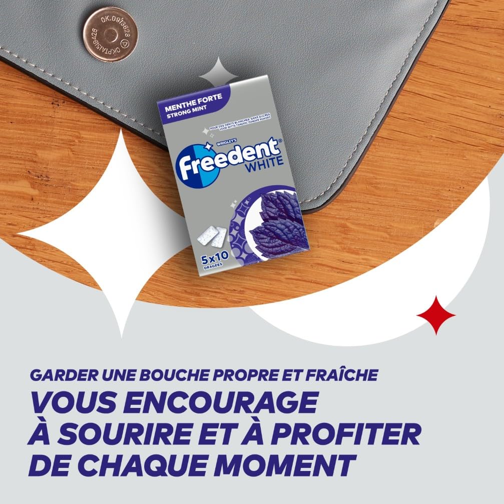 FREEDENT WHITE Chewing Gum Sans Sucre Goût Menthe Forte 5 Paquets 70g