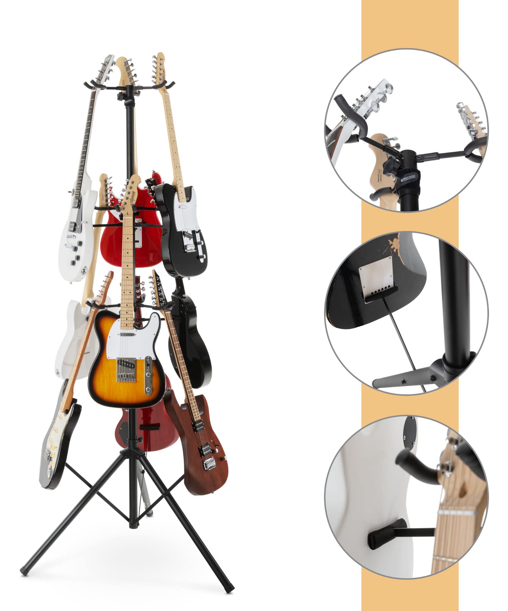 Pronomic GTT-009 Multi Gitarrenständer für bis zu 9 Instrumente - Gitarren, Bässe, Ukulelen und andere Saiteninstrumente - Klappbar mit Transportsicherung - Für Proberaum, Bühne oder Wohnzimmer