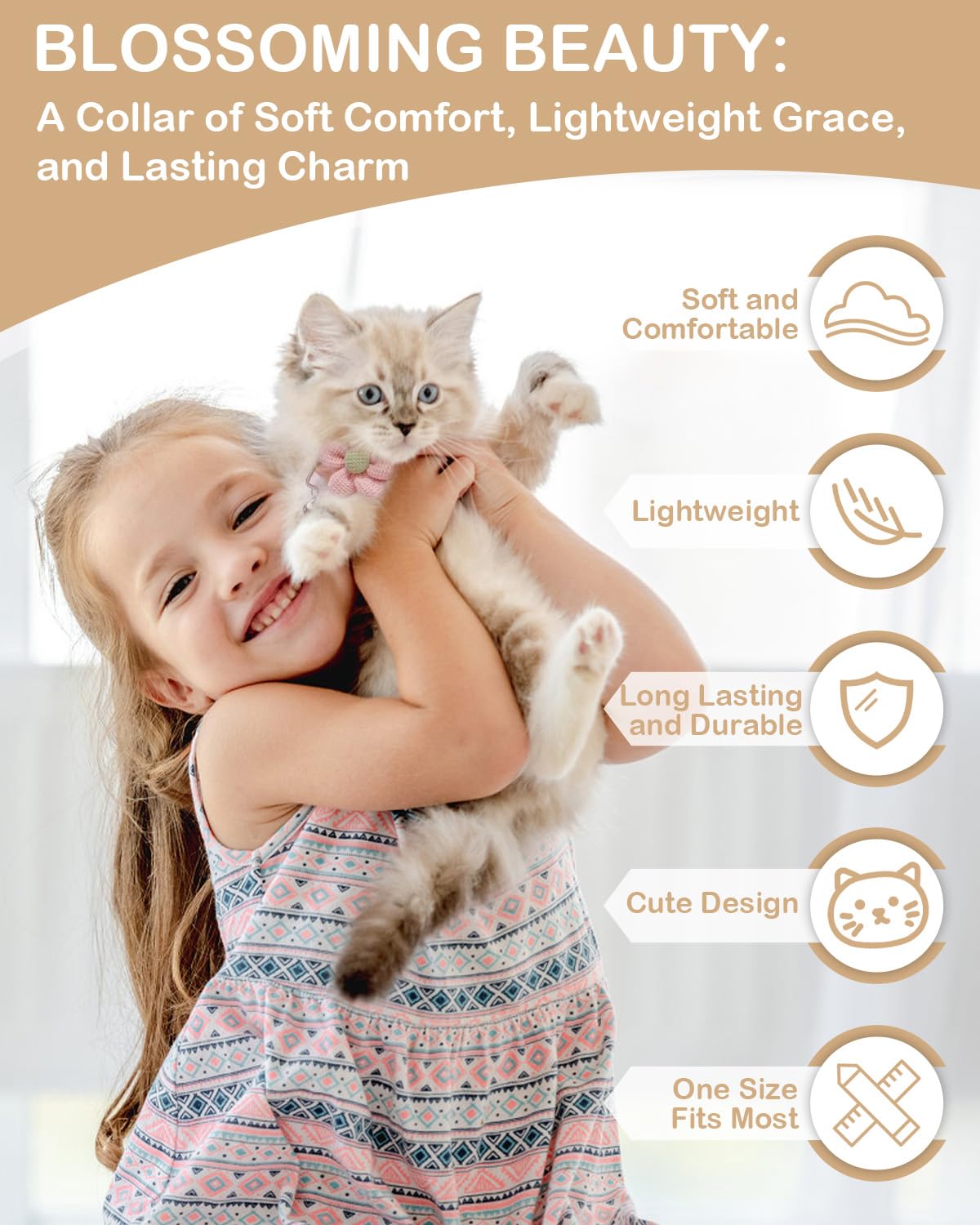Amazon | 花付き猫首輪、分離猫用首輪、ベル付き猫首輪、女の子猫用猫