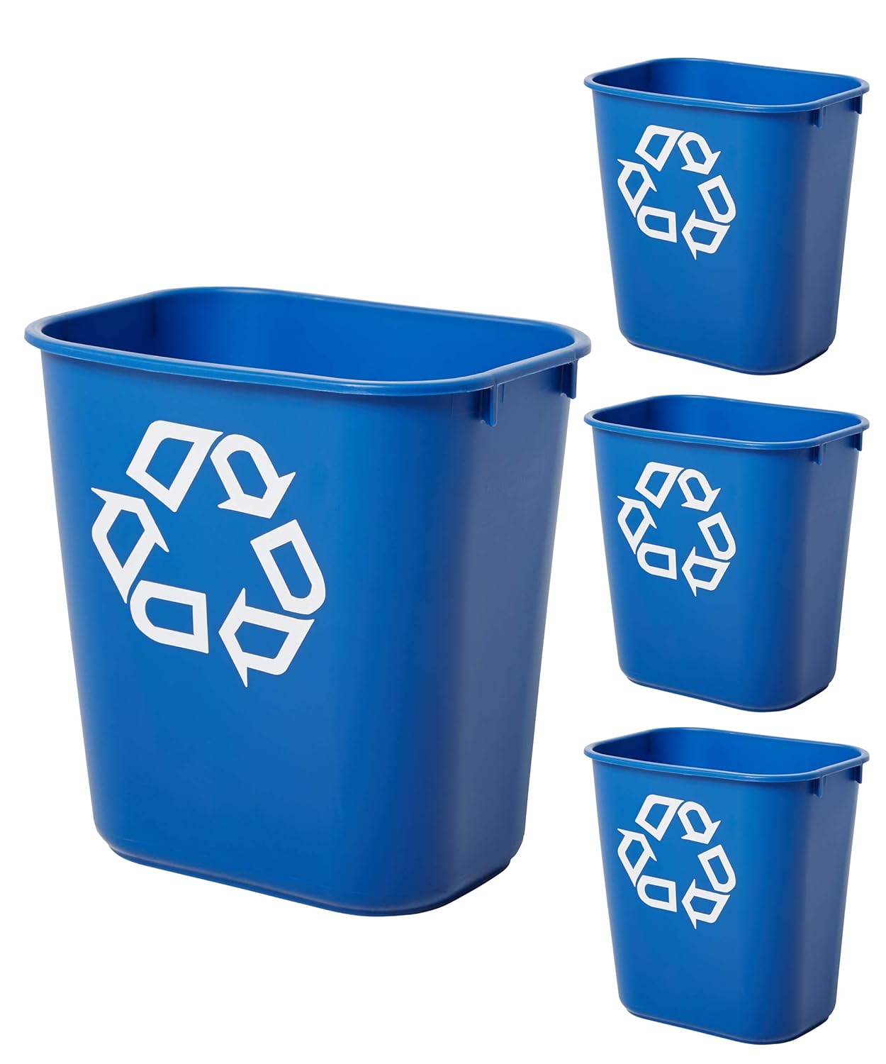 Rubbermaid Deskside 13QT Blue Recycling Wastebasket Bin Pack of 4 - Durable Under Desk Trash Can for Home Office