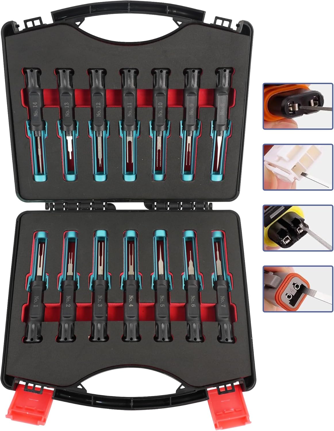 14PCS Terminal Removal Tool Kit for Automotiv, Universal Electrical Connector Extractor Tool Set with Non-Slip Handles for Replaces Universal Vehicle Wire Harness Pin Connector Release.
