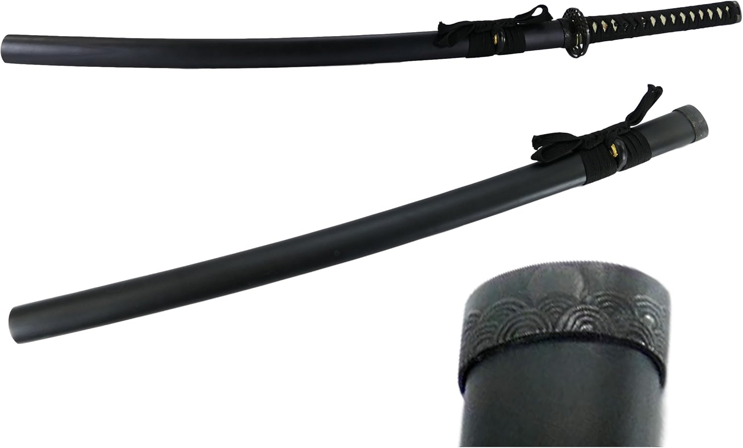 Makoto Kaze Series Hand Forged Razor Sharp High Carbon Steel Katana Samurai Sword 40" - Black Dancing Crane Tsuba, Sword Stand Included