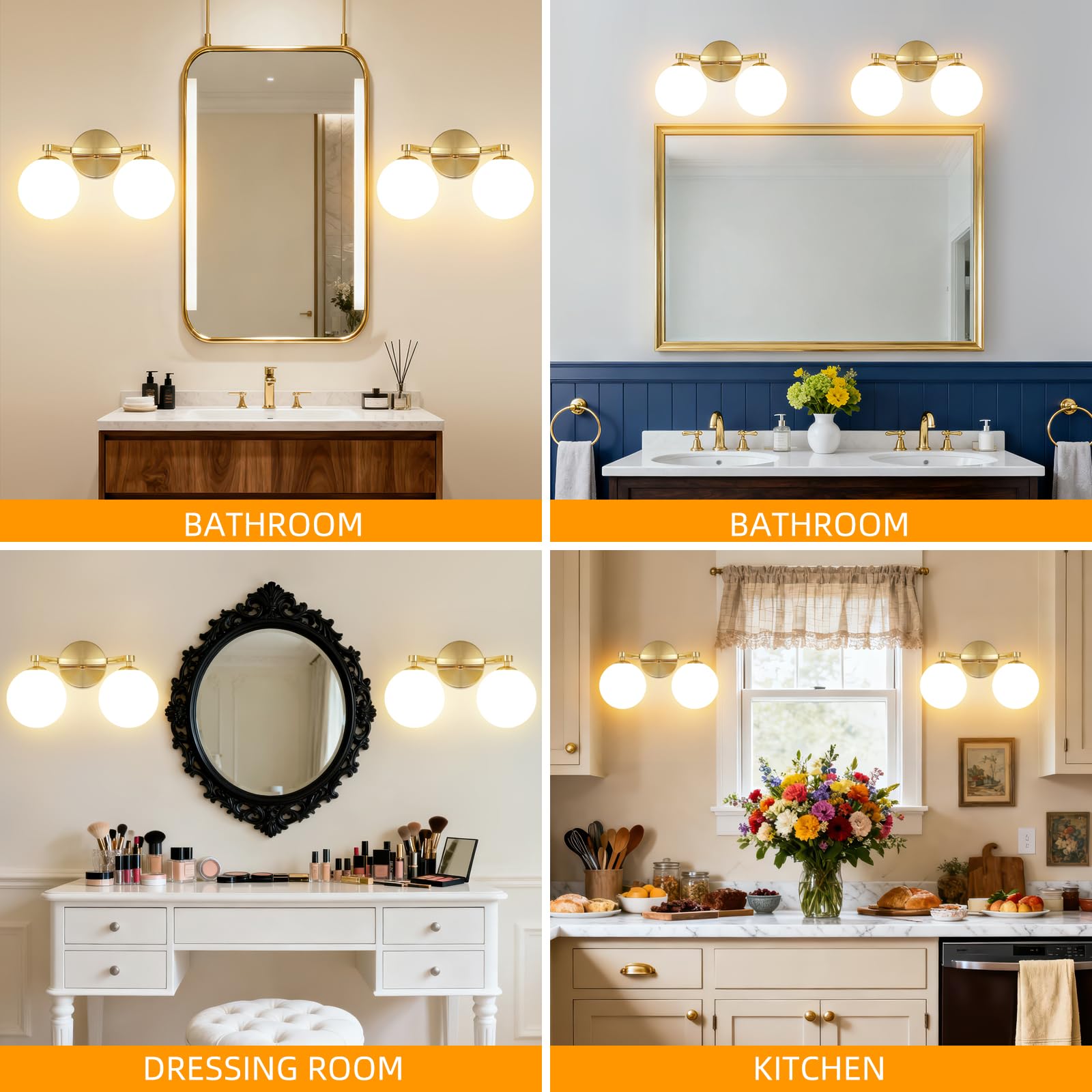 MantoLite Applique murale LED contemporaine avec deux abat-jours sphériques, lampe de lecture/miroir, comprend 2 ampoules G9