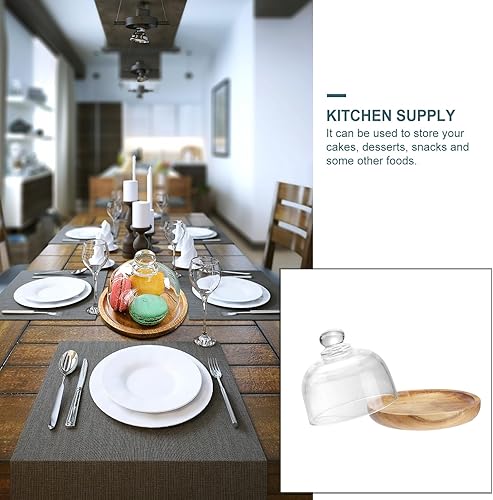 Miniatura 5 de Soporte de cristal para quesos de cúpula para pastel: Plato pequeño para pastel Cloche Plato de exhibición de pastel de madera, bandeja decorativa