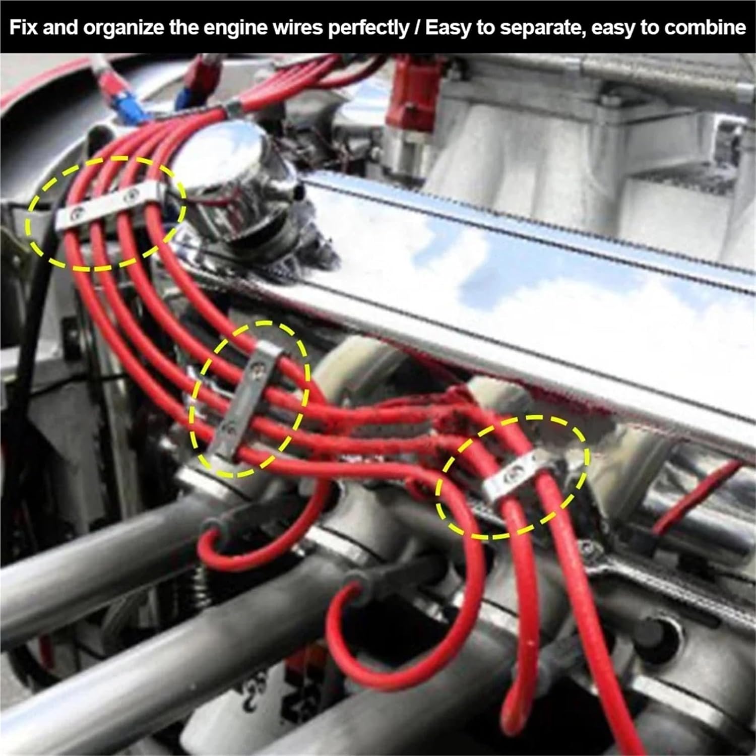 Spark Plug Wire Holder 15pcs Universal Aluminum Car Spark Plug Wire Separator Mulitp-Color Line Clamp Auto Engine Modified Accessories(Black)