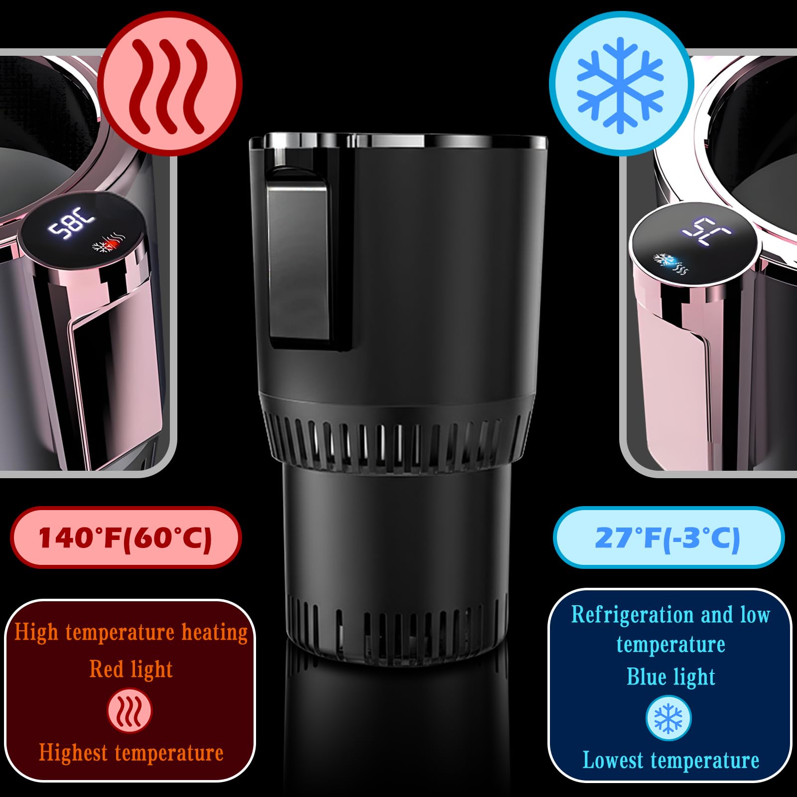2-in-1 Smart Car Cup Cooler und Heizung, Smart Cup für Auto mit LED-Temperaturanzeige, Touch-Steuerung, hält Getränke kalt oder heiß im Auto-Becherhalter, passt in Pendler Road Tripper,