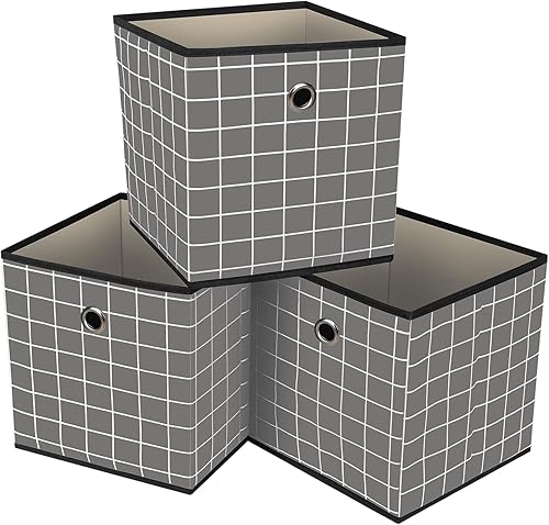 Vista 47 de Contenedores de almacenamiento plegables de 11 pulgadas, cubos de almacenamiento de tela con asas, organizadores de cajas de almacenamiento de tela