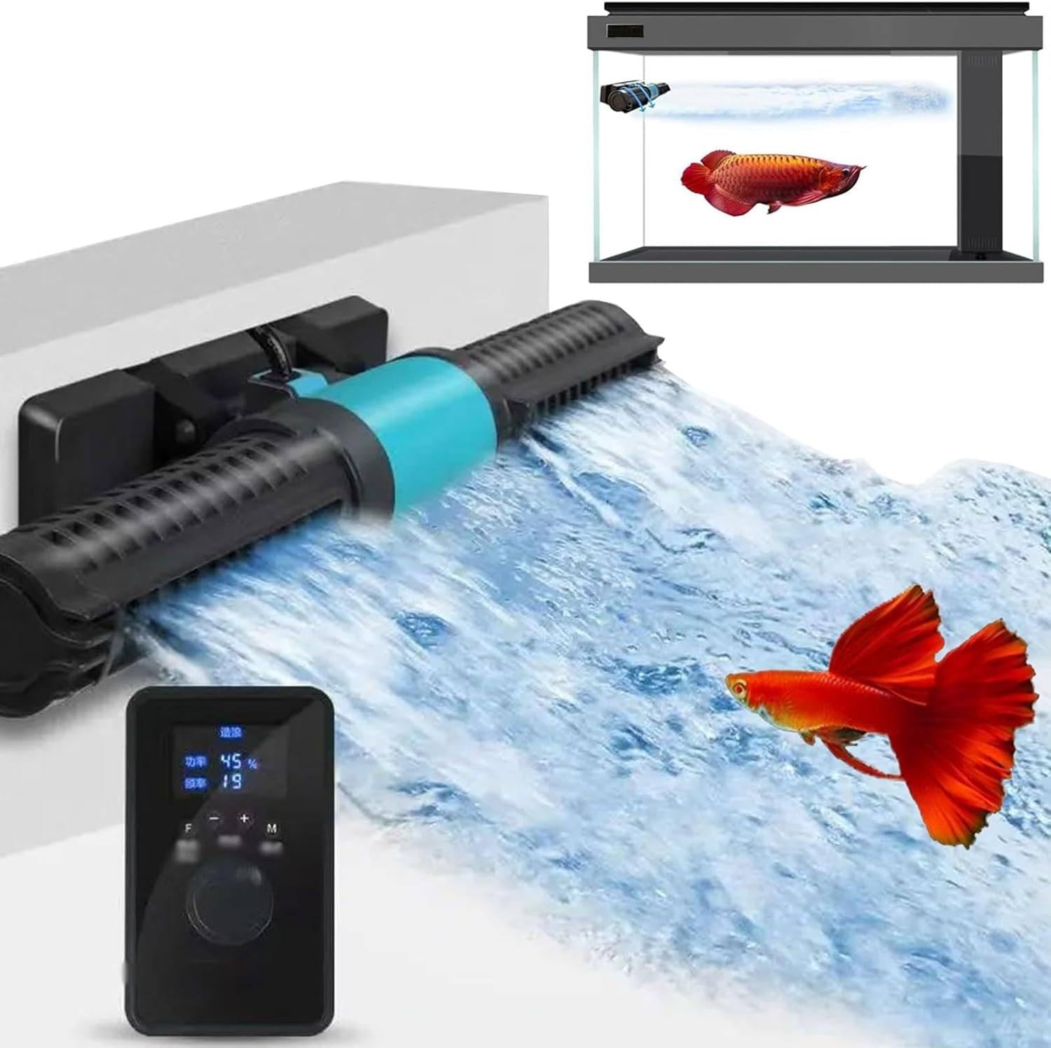 GYKOZY Aquarium Wave Maker, Magnetic Aquarium Wave Maker, Fish Tank Cross Flow Circulation Pump, 5 Wave-Making Modes, 4 Gears Adjustment, for Marine Reef Aquariums,40W