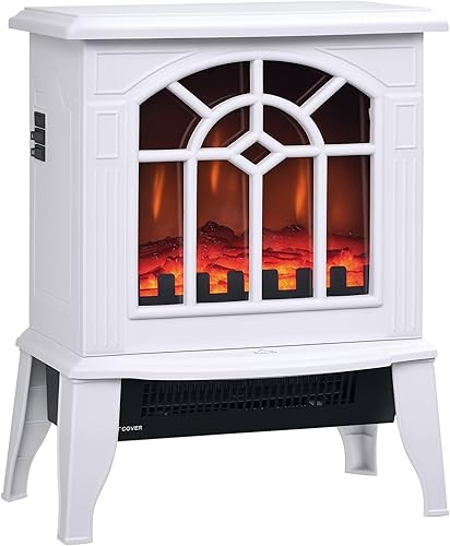 Miniatura 10 de HOMCOM Calentador eléctrico de chimenea de 18 pulgadas, estufa de chimenea con llamas LED realistas y troncos, protección contra sobrecalentamiento,