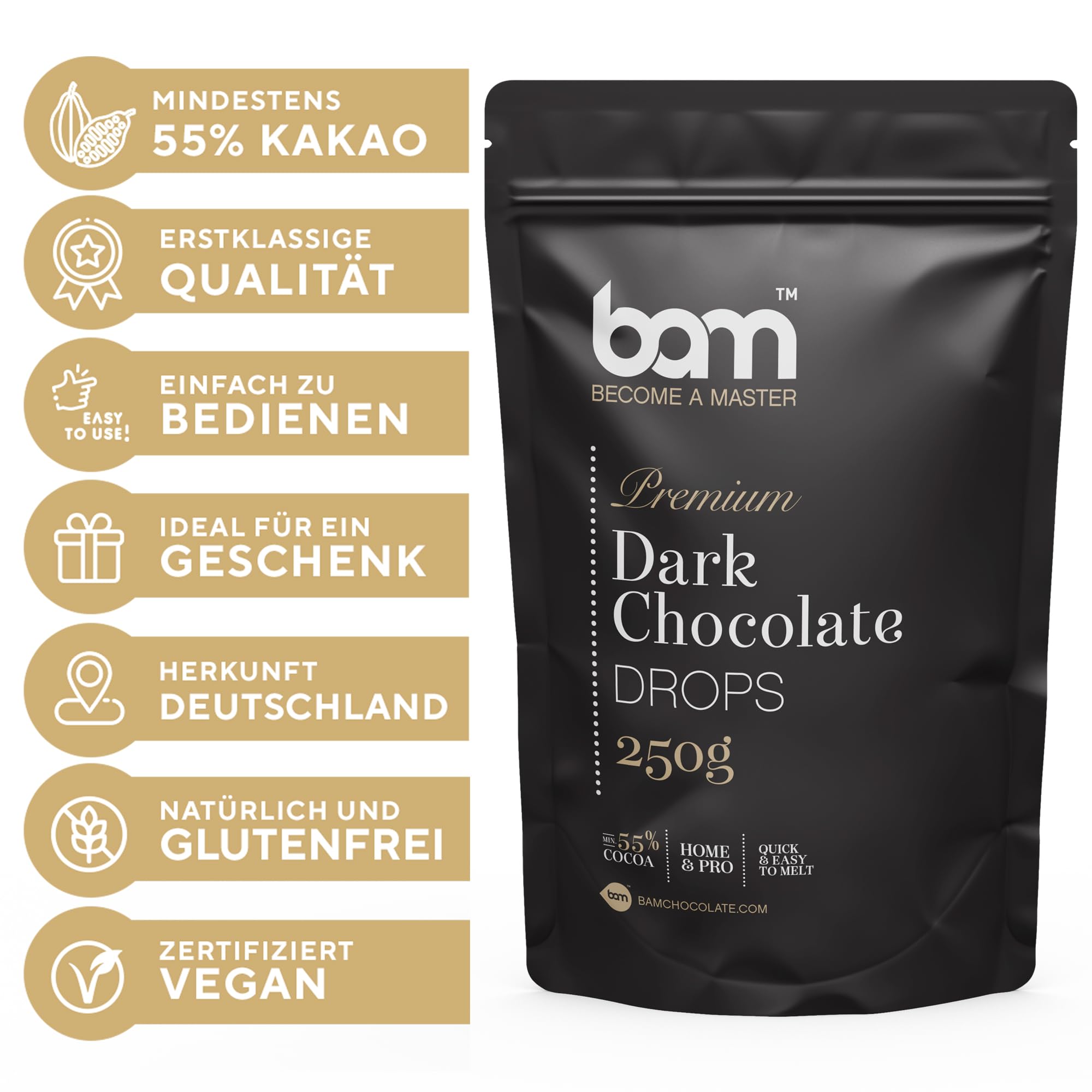 BAM Krople z Ciemnej Czekolady 250g do Topienia i Pieczenia