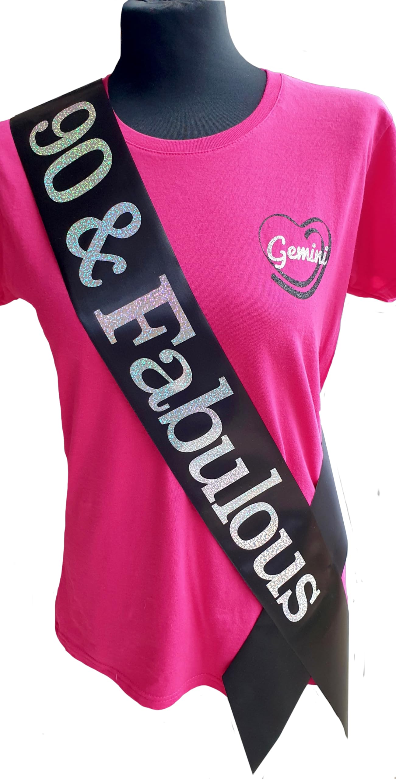 90th Birthday Sash - Beautiful Quality Black Ribbon and Holographic Silver Font - 90 & Fabulous Sash