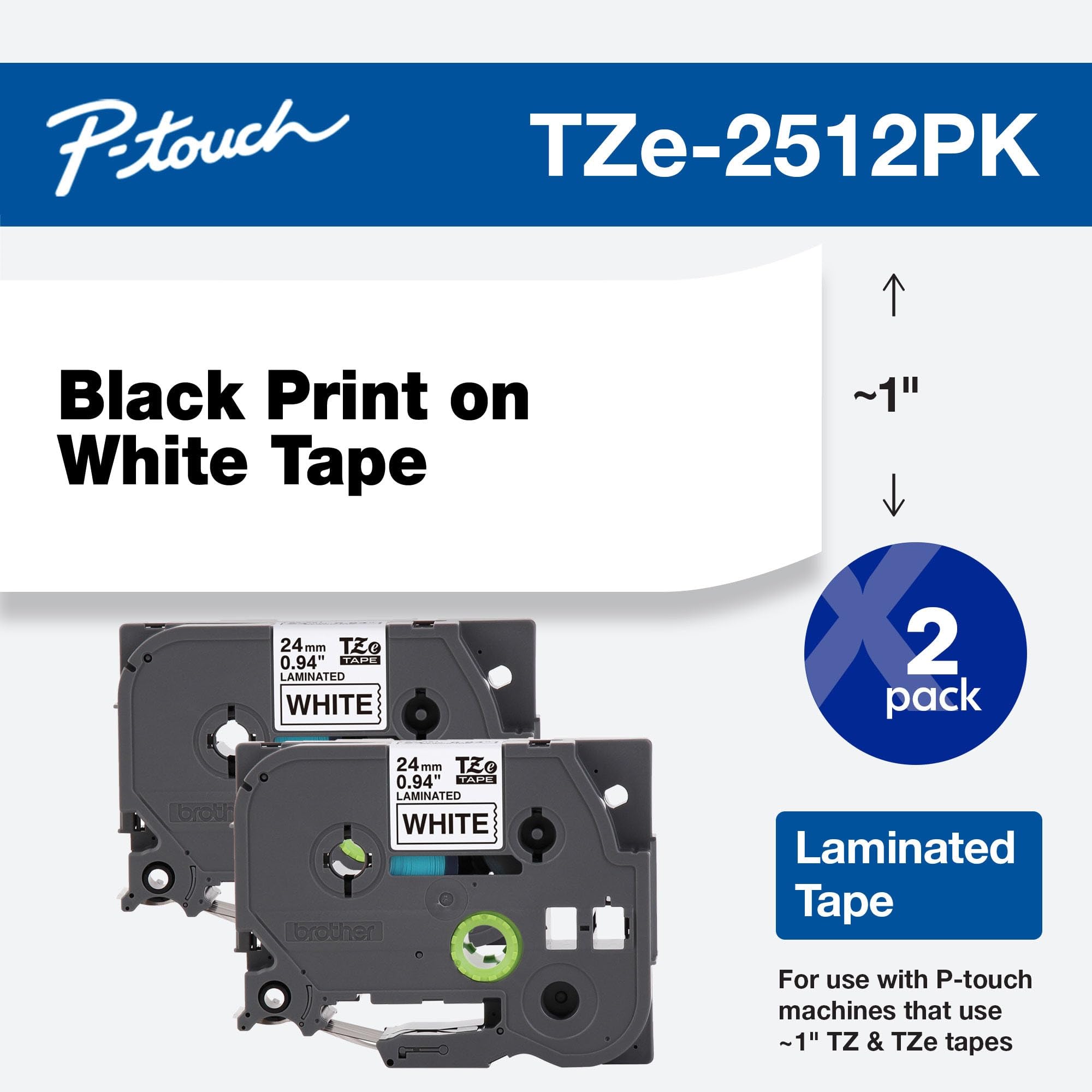 Amazon.com: Brother® Genuine P-Touch TZE2512PK Laminated Label