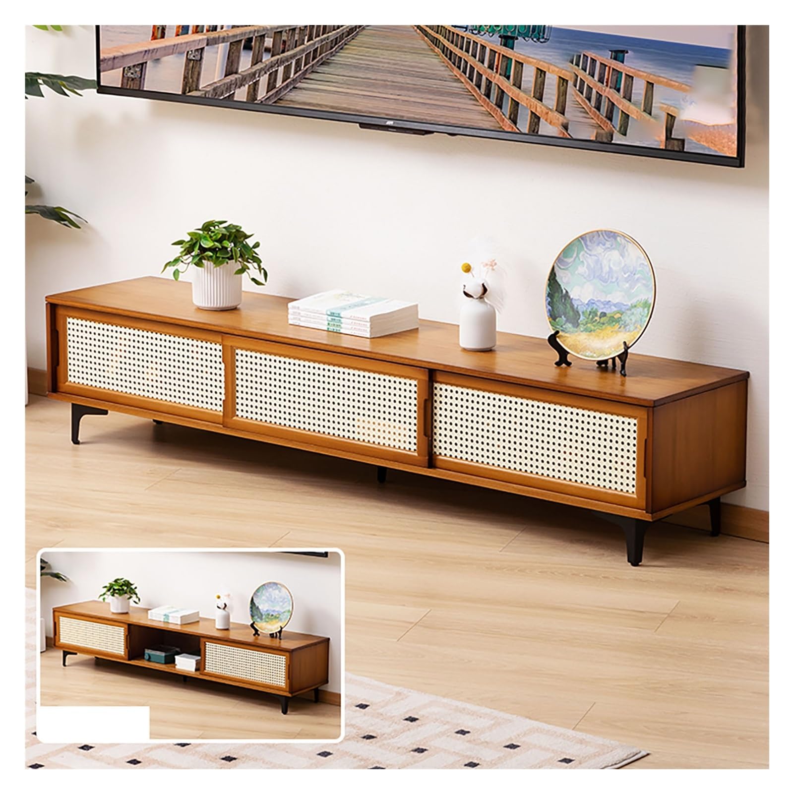 Meuble de rangement TV en bois noble de 160 cm style épuré et élégant