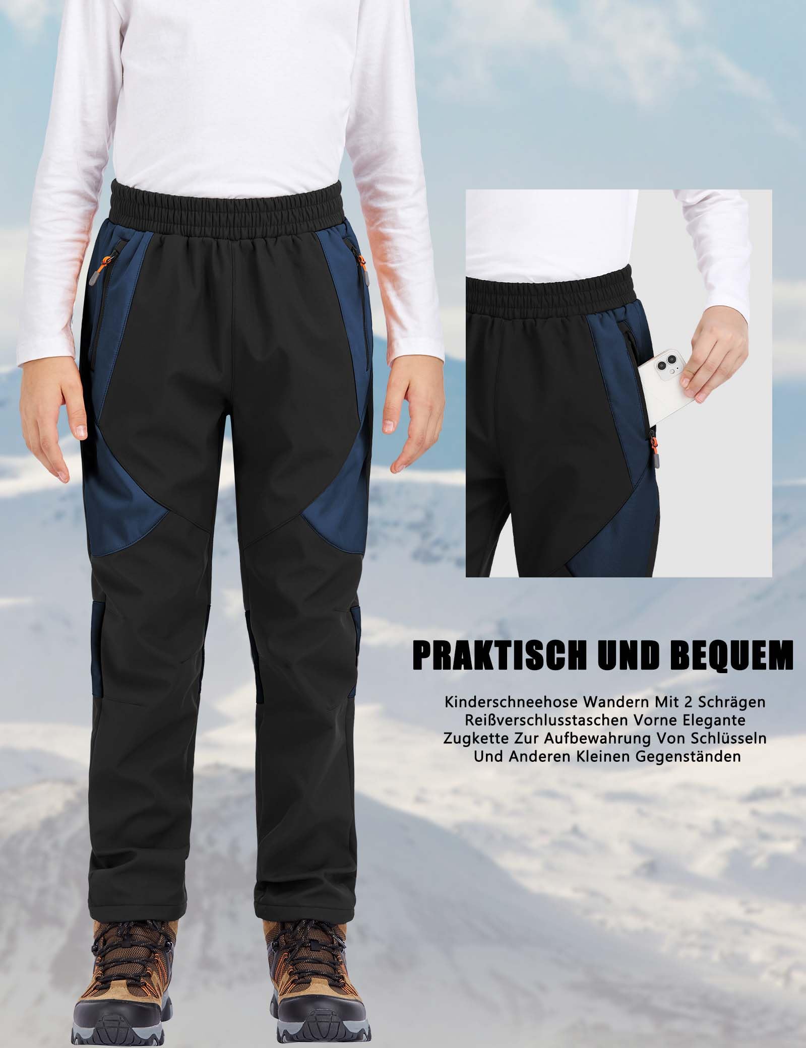 Winterhose Softshellhose Kinder Mit Fleecefutter wasserdichte Outdoor Hose Warm Skihose Wanderhose Jungen
