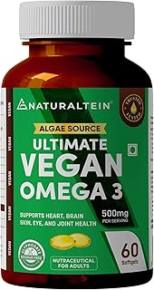 Naturaltein Ultimate Vegan Omega 3 (60 Softgels) | Algae Source DHA | 1000 mg Algae Oil &amp; 500 mg DHA Per Serving | Plant-B...