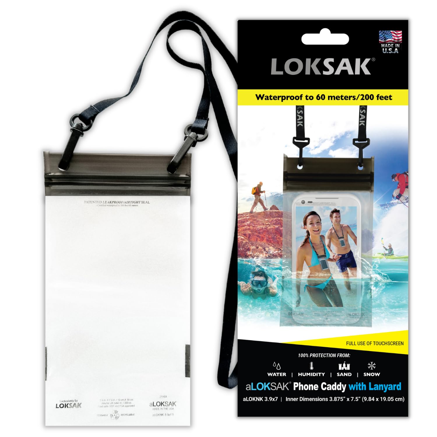 LOKSAKaLOKSAK Waterproof Phone Bag w/Lanyard - Touch Screen Compatible - Diving Certified (3.9" x 7.5")