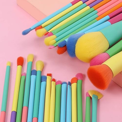 Miniatura 3 de Docolor Juego de brochas de maquillaje coloridas de 15 piezas + 16 brochas de sombra de ojos coloridas, juego de brochas de maquillaje sintéticas