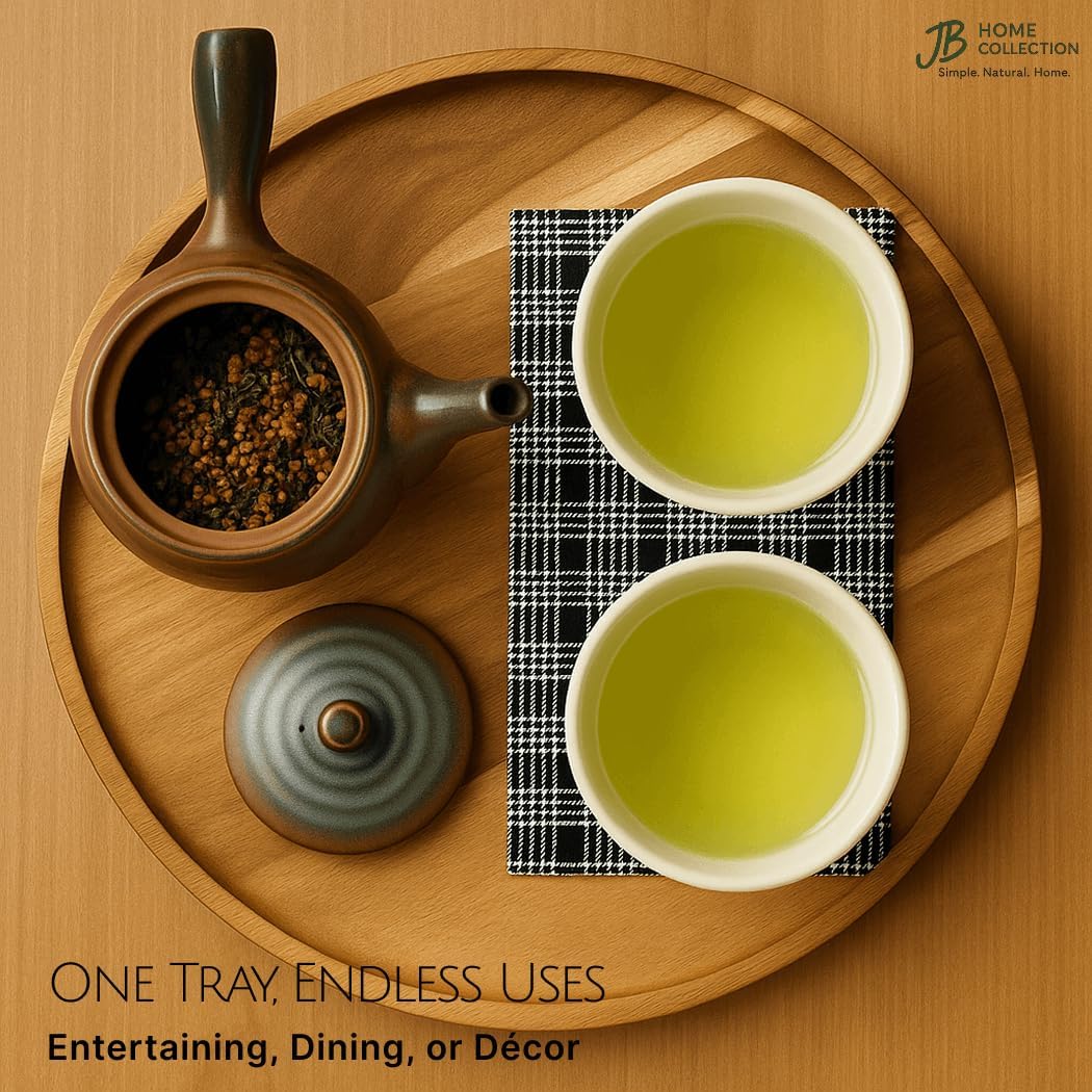 JB HOME COLLECTION, Pack of 2 Round Wooden Serving Trays, 12.5" Acacia Wood Food Serving Charger Platters – Rustic Tea, Coffee, Snack & Fruit Display Trays