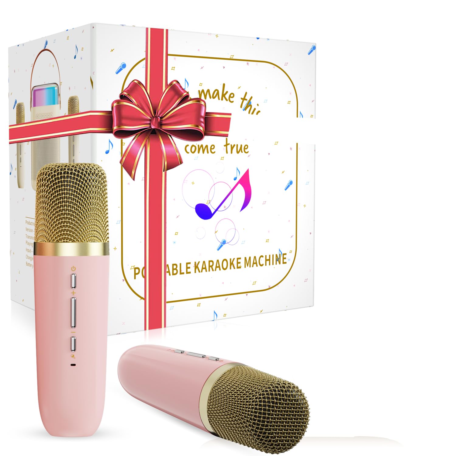 Karaoke Machine for Kids & Adults, Portable Bluetooth Karaoke Speaker with 2 Wireless Microphones and Colorful LED Lights, Gifts Toys for Girls Boys Birthday Family Home Party