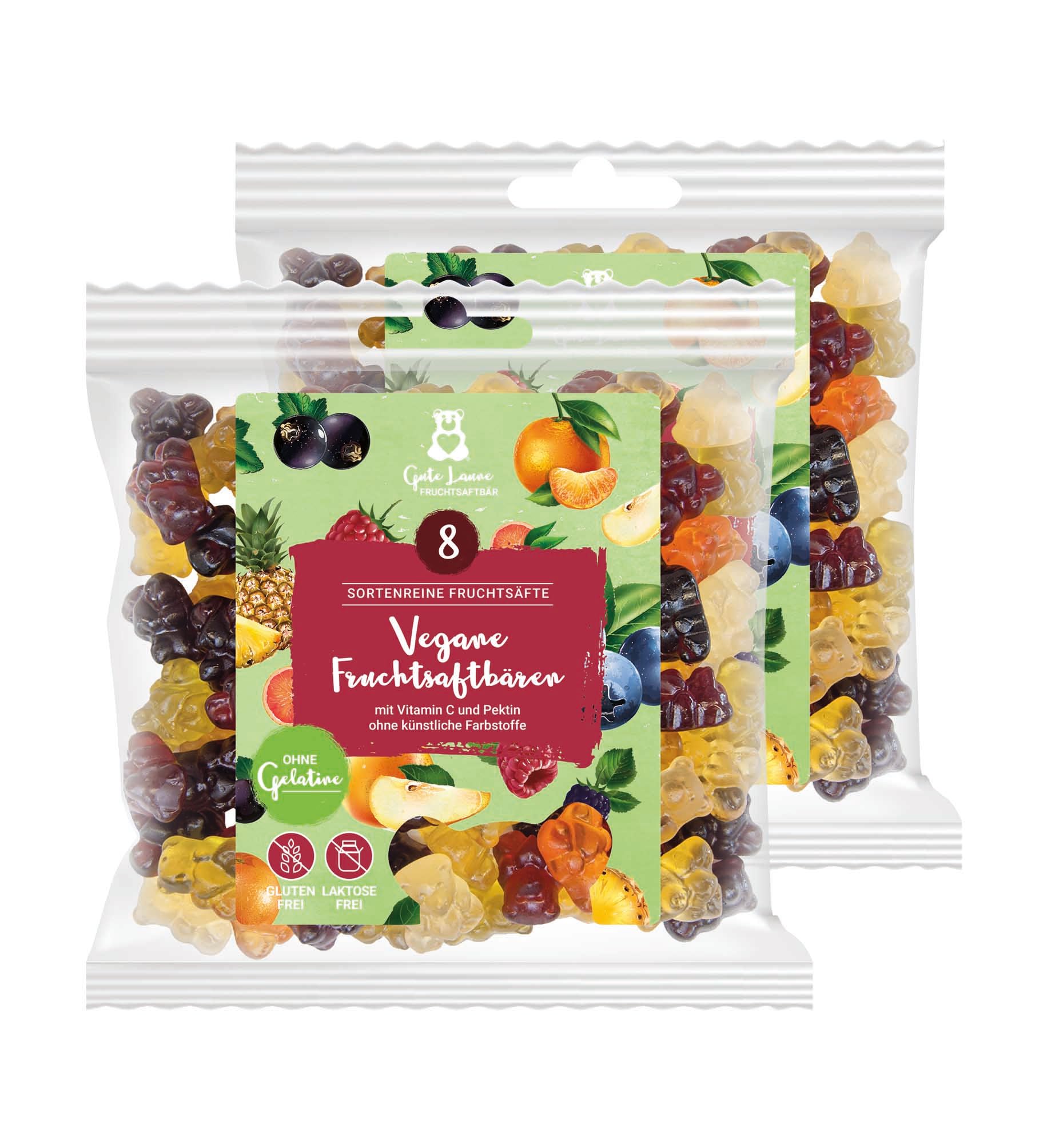 2er Set Vegane Fruchtsaftbären | Vegan | 20% sortenreine Fruchtsäfte | Ohne künstliche Farbstoffe und Geschmacksverstärker| Gluten- und Laktosefrei