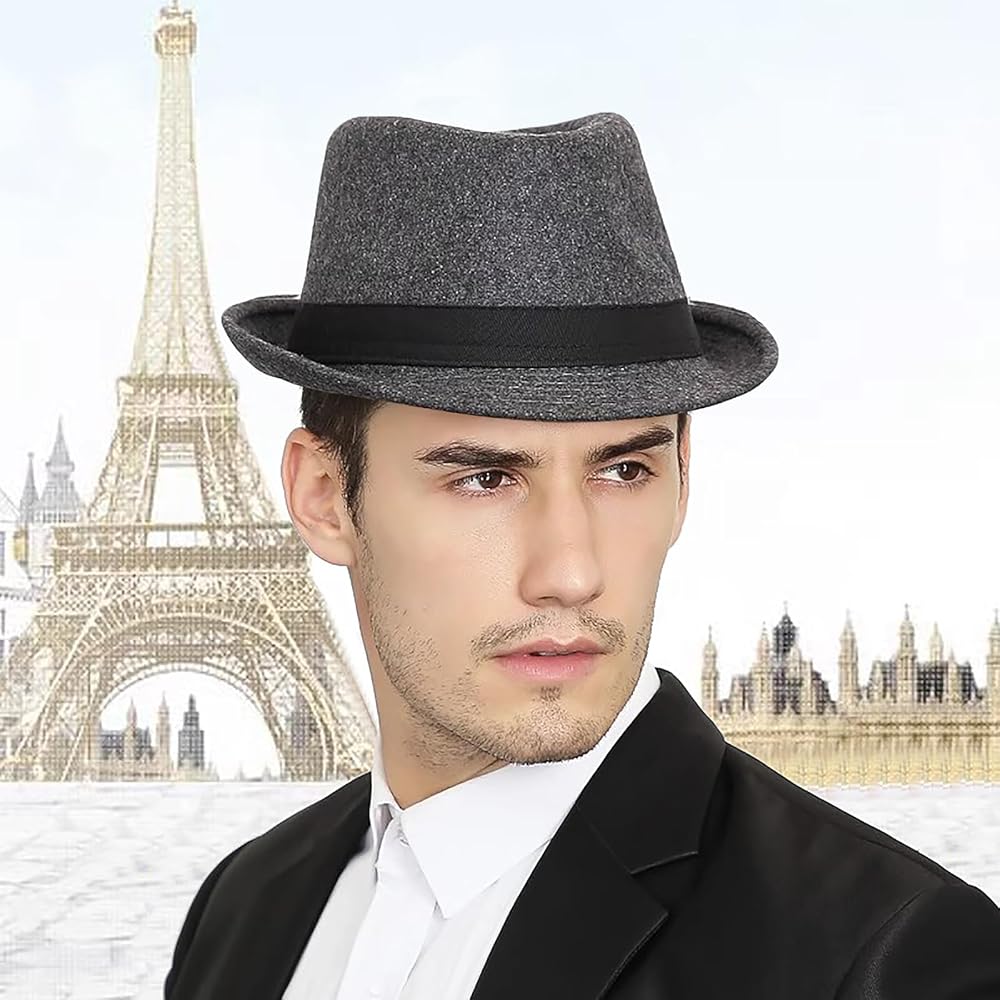 BXT Men Short Brim Fedora Hat 1920s Gentlemen Hat Vintage Trilby