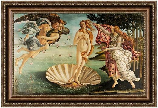 INVIN ART Framed Canvas Wall Art Giclee Print, The Birth of Venus by Sandro Botticelli, Famous Renaissance Painting for Living Room Home Office DecorationsVintage Embossed Gold frame,28"x40"