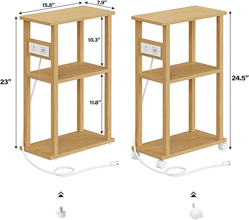 Miniatura 87 de TUTOTAK Mesa auxiliar pequeña y estrecha con estación de carga, juego de 2, mesa auxiliar delgada para espacios pequeños, mesita de noche delgada