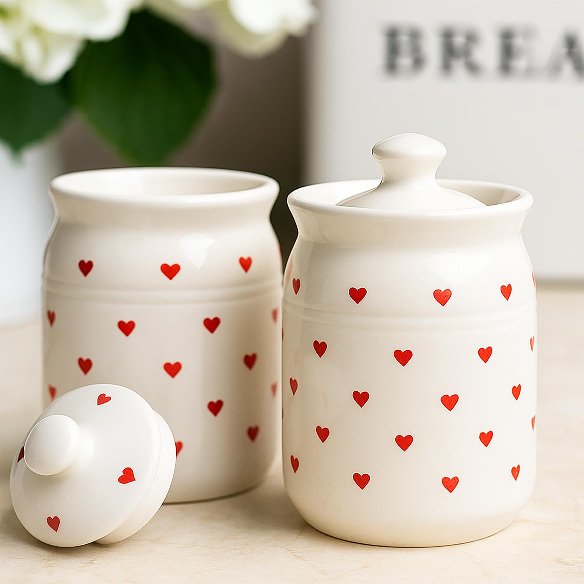 D'Maiolica Ceramic Handmade Pickle Jars In 1000Ml(Set Of 2) | Ceramic Container Set For Kitchen Storage | Pottery Jars For Achar,Spices,Salt,Black (Pack Of 2) (Red & White Heart)-image-28