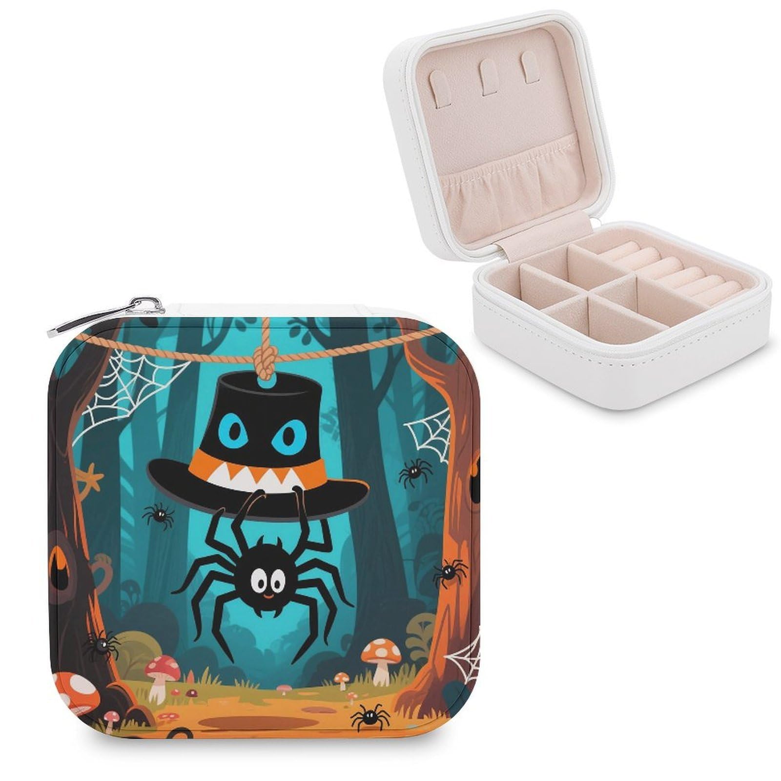 VstaDank Halloween Hat Night Jewelry Box for Women Jewelry Organizer Storage Case with Zipper Mini Travel Jewelry Case Cute Trinket Organizer Leather Portable Jewelry Storage Box