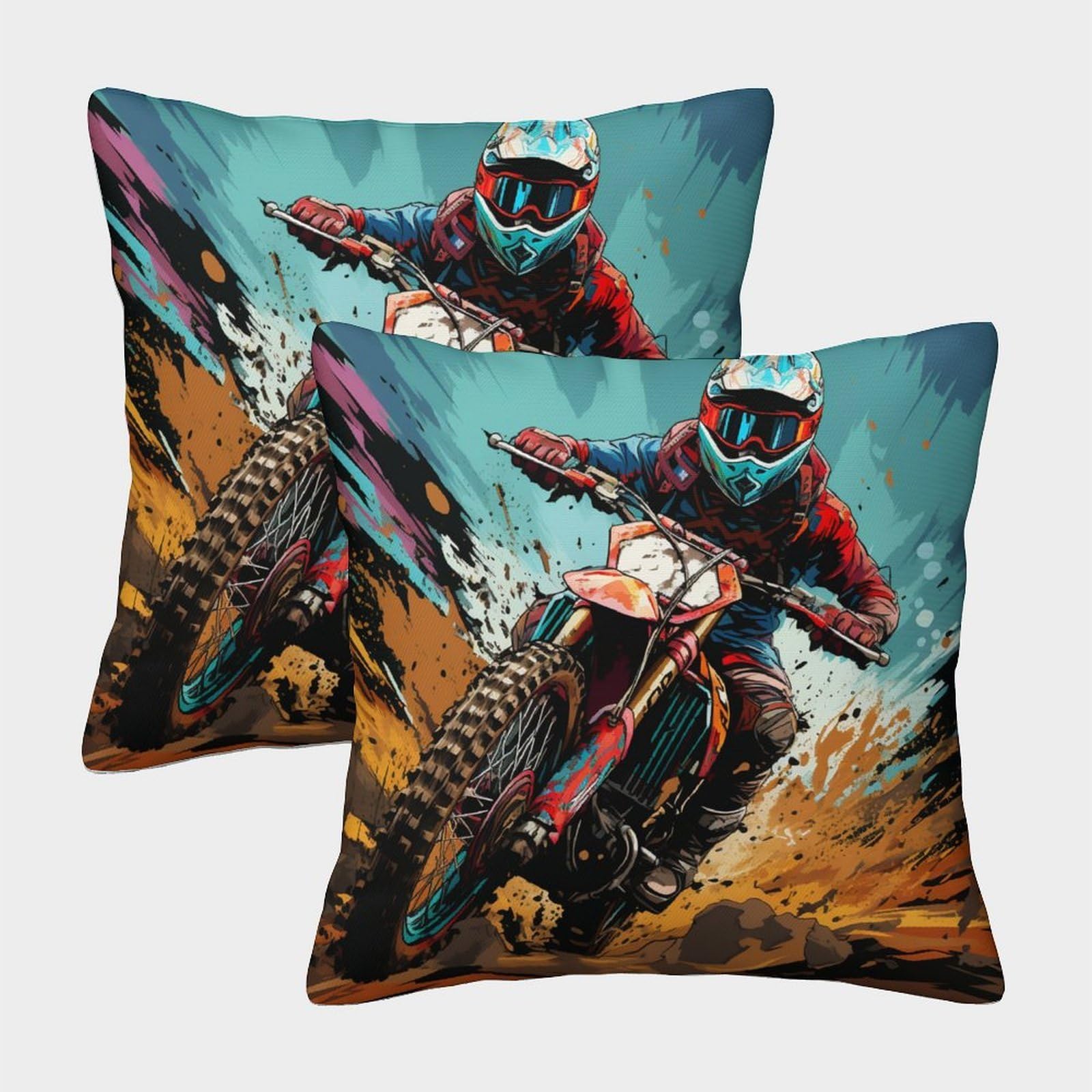 kaiyun 2 Pack 40x40cm Pillow Cases,Motocross - Dirt Bike Decorative 3D Printed Cushion Cover,sofa Bed Decorative Cushions