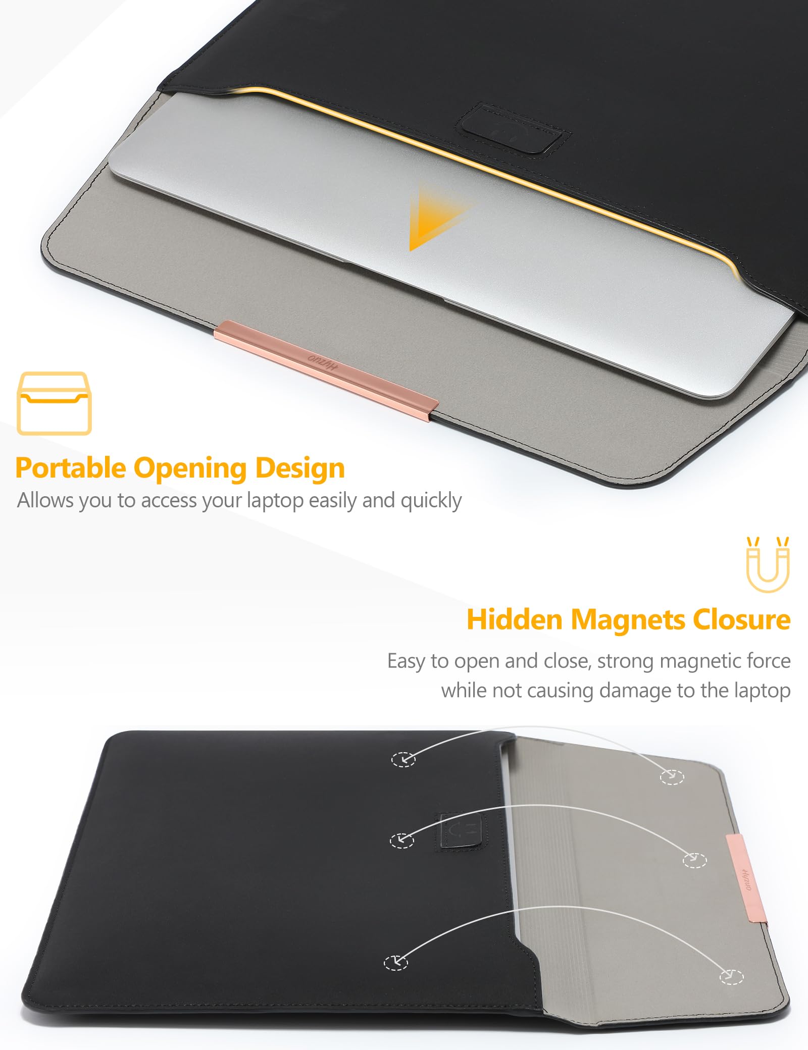 HYZUO 13 Pulgadas Bolsa Funda para Portátil con Soporte para MacBook Air 13 M5 A3449 M4 M3 M2 M1 2026-2018, 13" MacBook Neo 2026, MacBook Pro 13 M2 M1, 13" iPad Pro/Air, Negro(Sonriente)
