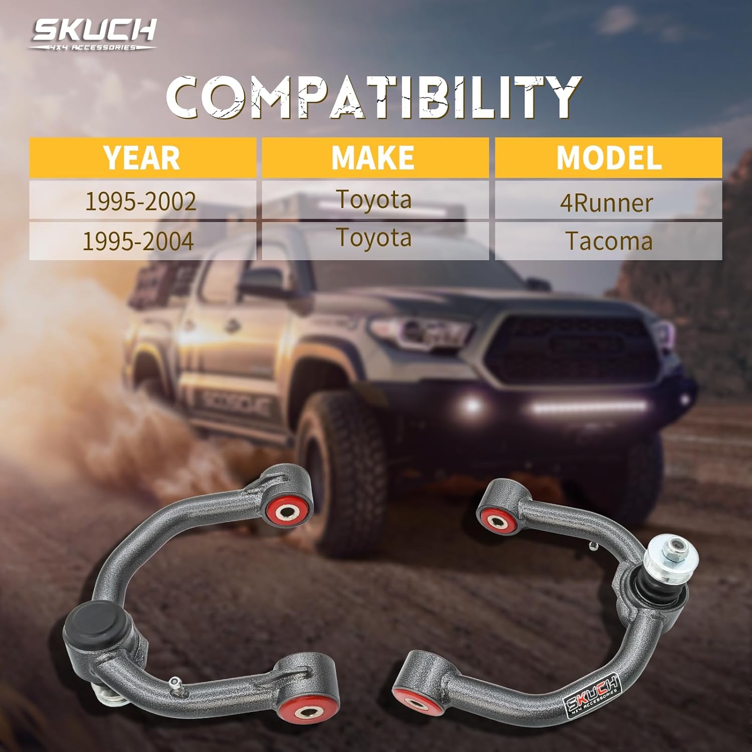 Front Upper Control Arms for 1995-2004 Toyota Tacoma,1995-2002 Toyota 4Runner, 2-4" Lift PU Bushings Control Arms with Ball Joints (2PCS)