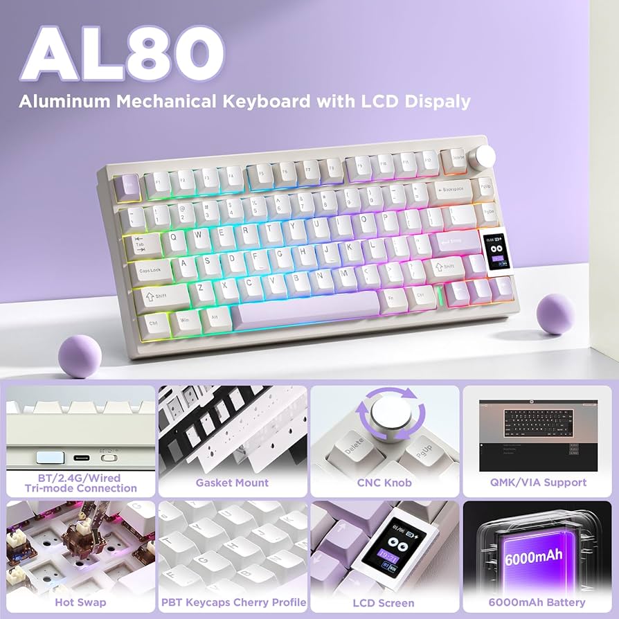 Amazon.com: YUNZII AL80 Wireless Mechanical Keyboard,Full Aluminum