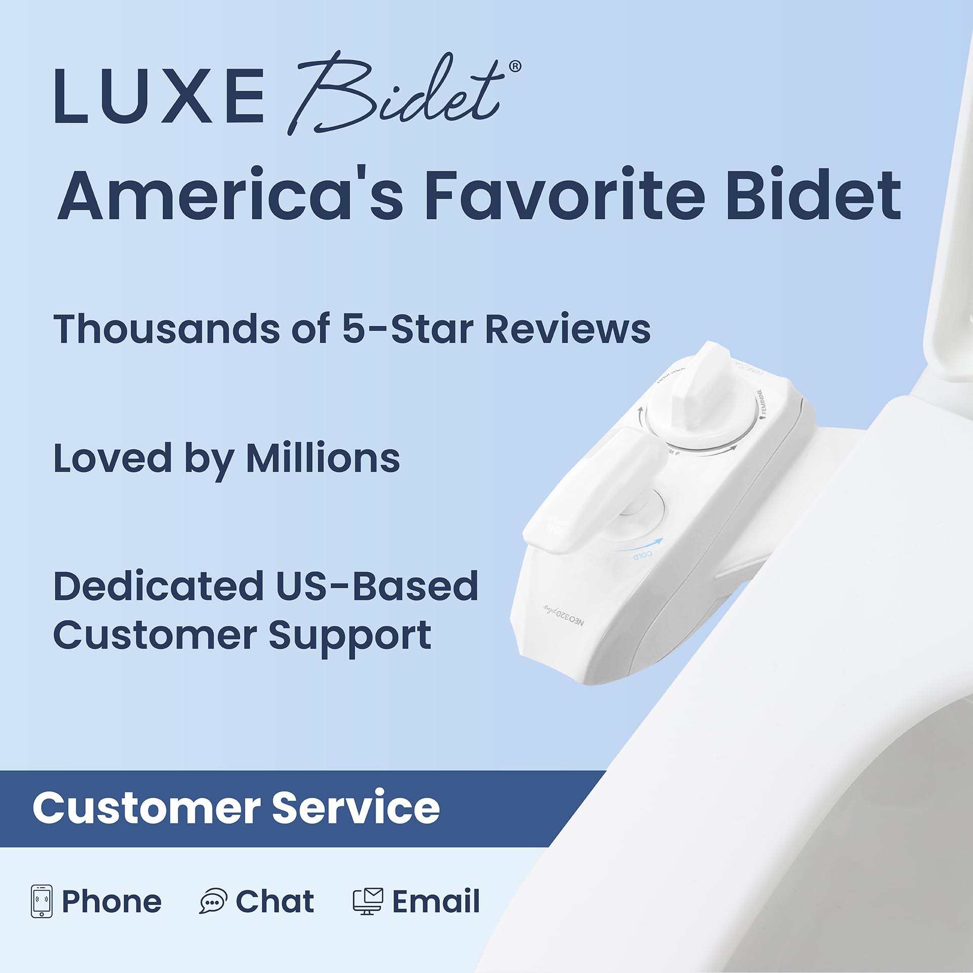 LUXE Bidet NEO 320 Plus, mocowanie do bidetu ciepłej wody nowej generacji z innowacyjnymi zawiasami EZ, podwójnymi dyszami i trybem samooczyszczania 360°, białe