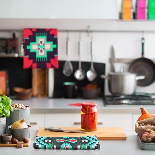 Miniatura 3 de Lasnten Juego de 4 toallas de cocina africanas decorativas estilo Nativetea de estilo bohemio, tela de barro, decoración étnica marrón para cocinar,