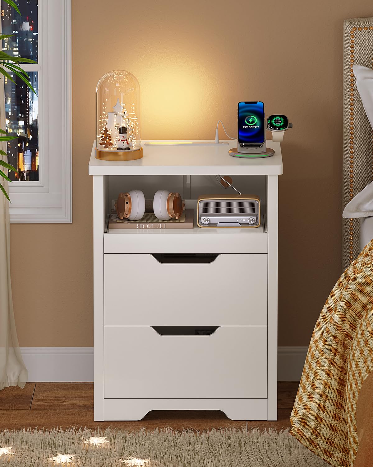 TEENFON Set de 2 Tables de Chevet avec Éclairage LED 3 Couleurs et Charge Rapide USB/Type-C – Chevet de Lit ainsi que Table de Nuit Moderne avec Plateau Coulissant et 2 Tiroirs, pour Chambre et Salon,