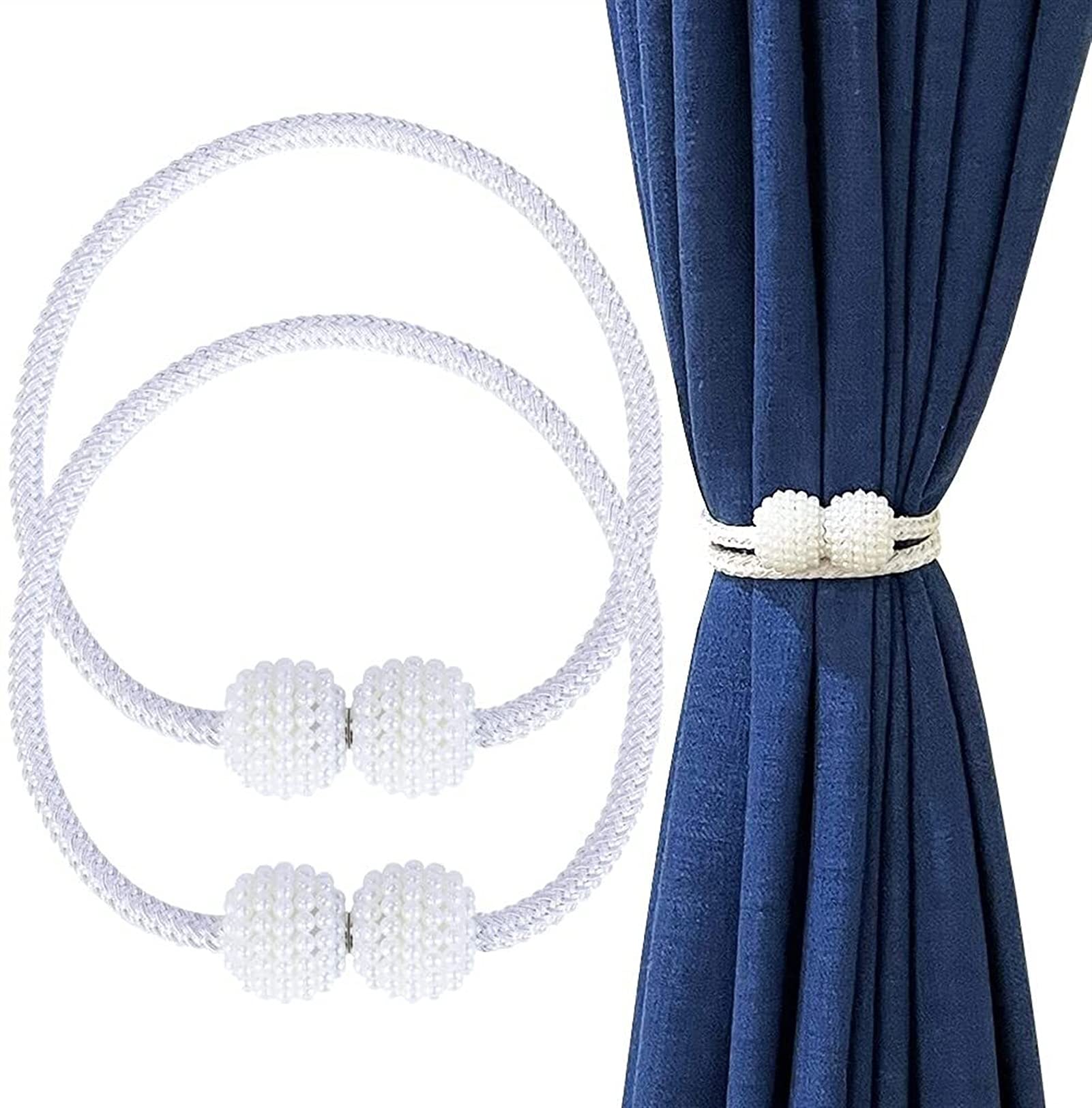 Embrasses de Rideaux, 2 Pièces Embrasses de Rideaux Magnétiques Clips de Rideaux Attaches de Corde (Gris) (Couleur : Gris) (Blanc)