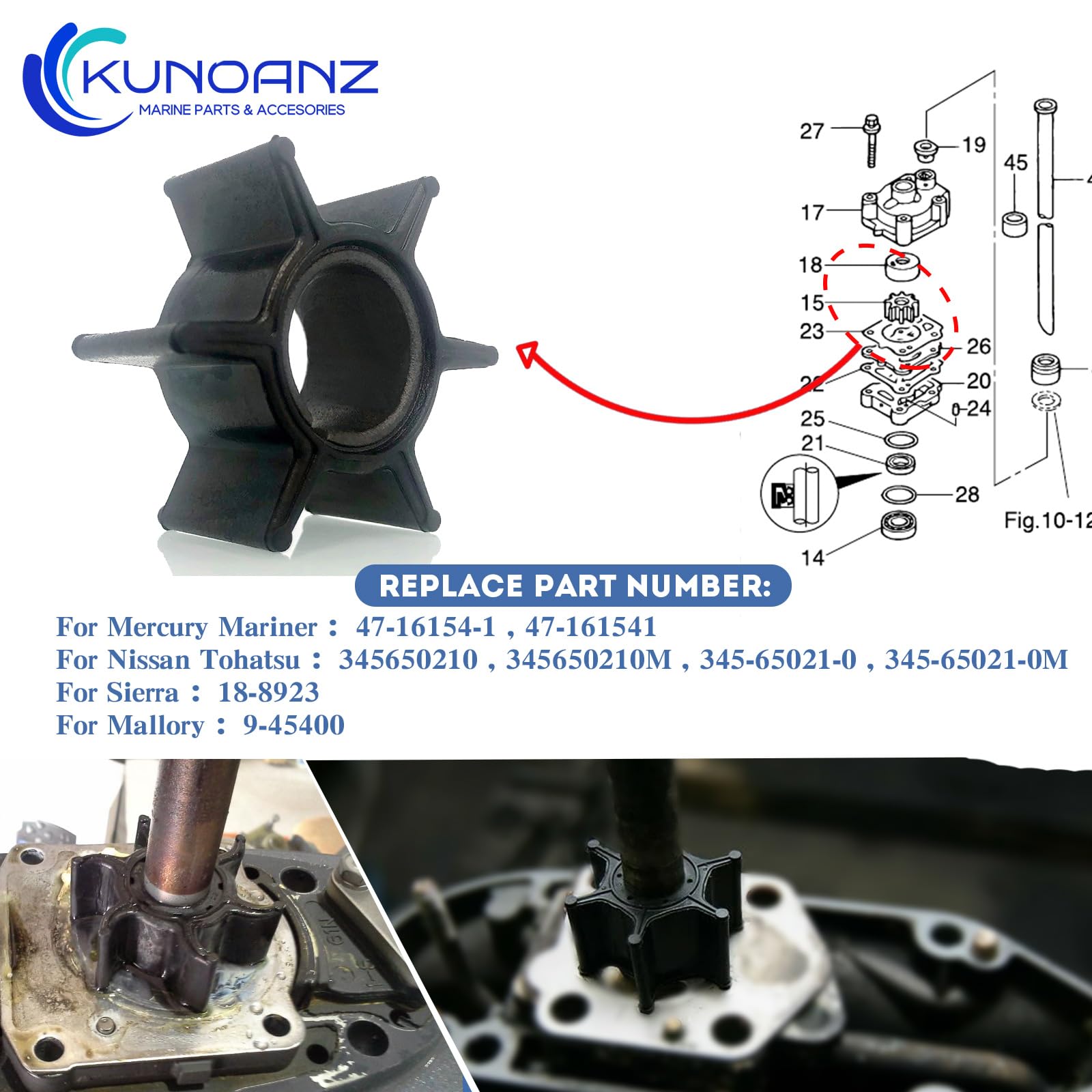 Amazon.com: 47-16154-1 345-65021-0 Water Pump Impeller For Mercury