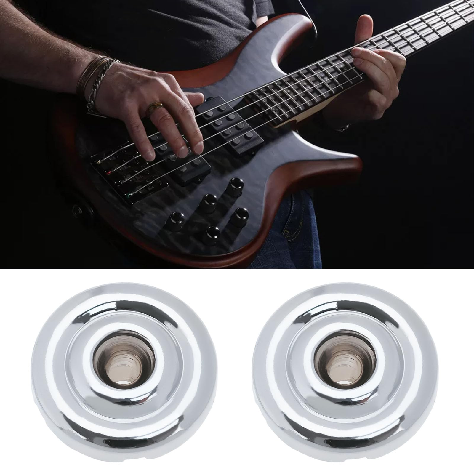 The Lord of the Tools 4 Pieces 18x10mm Round Electric Bass String Retainer Chrome Guides Metal String Trees Guitar Hardware for Bass Guitar Silver with Screws - Image 3