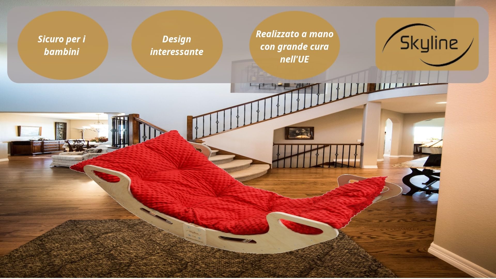 Skyline Altalene di equilibrio in legno tunnel gioco arco da arrampicata montessoriano per bambini fatto a mano dondolo montessori scivolo con altalena con cuscino XXL Rosa