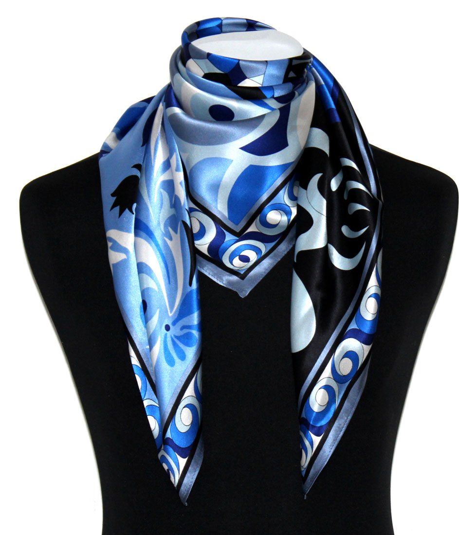 Lorenzo Cana Luxus Seidentuch aufwändig bedrucktes Tuch 100% Seide 90 cm x 90 cm harmonische Blau Farben Damentuch Schaltuch 89156