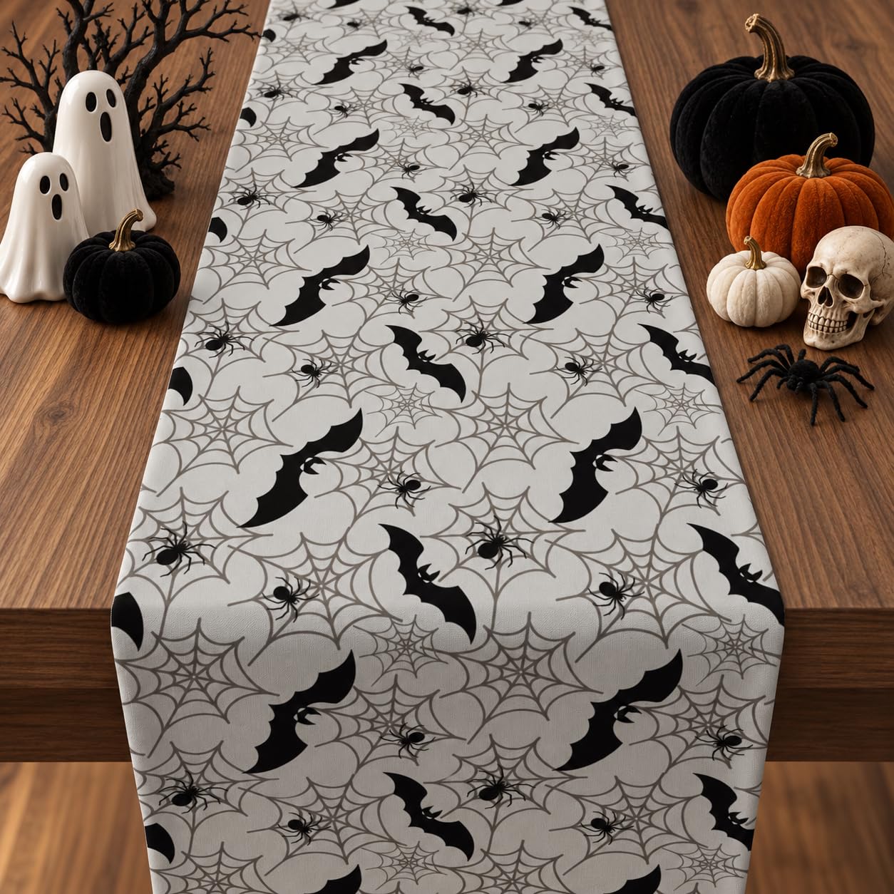 Halloween Party Decorations - Bats Spider Web Table Runner | Halloween Party Favors for Indoor Outdoor - Halloween Decor Supplies Backdrop Tablecloth for Home Office Kitchen