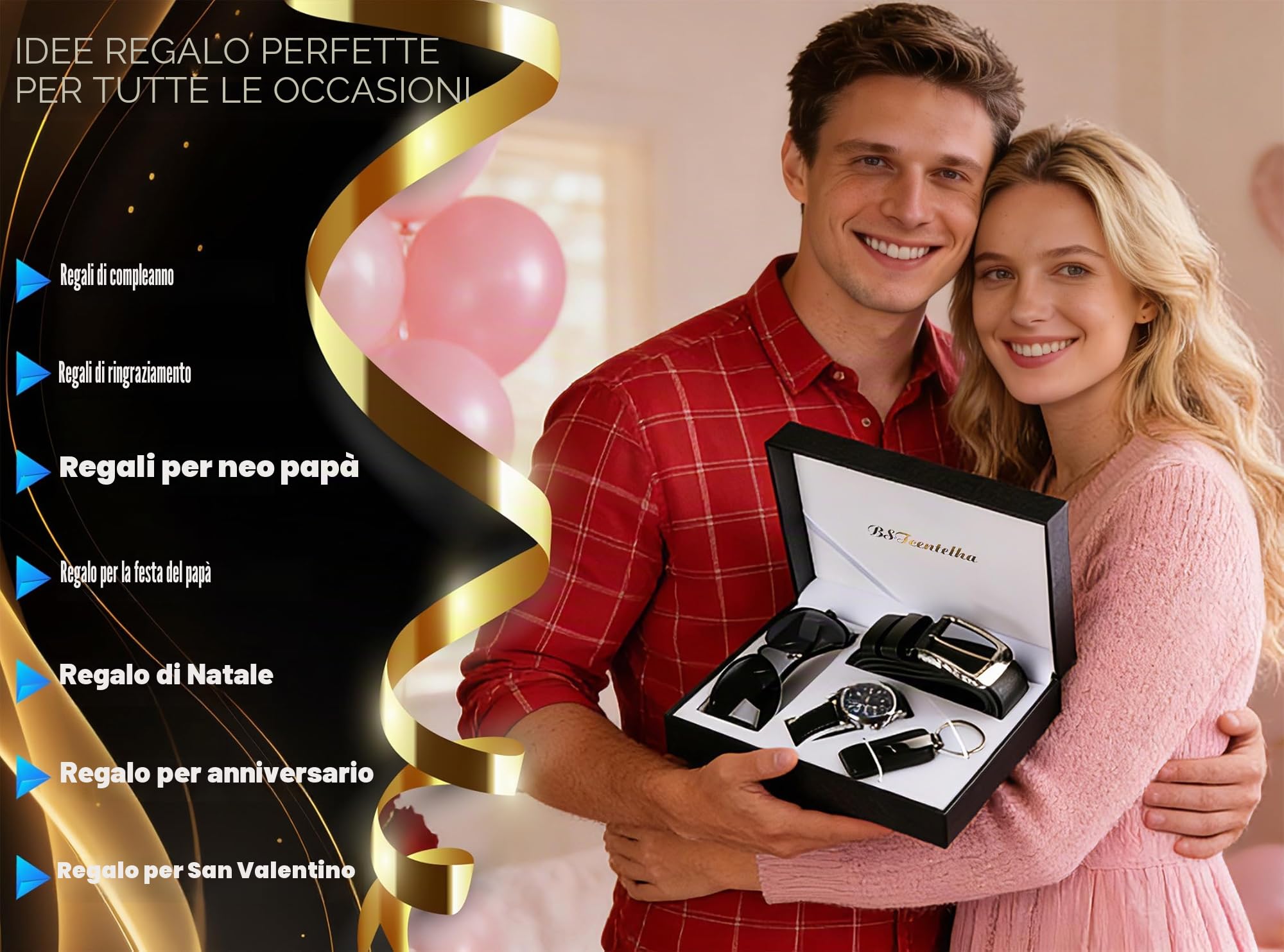Set Regalo da Uomo Orologio da Polso Cintura Portachiavi Occhiali da Sole Regalo da Uomo Festa Del Papà Regalo di San Valentino matrimonio Natale Fidanzato Set Regalo