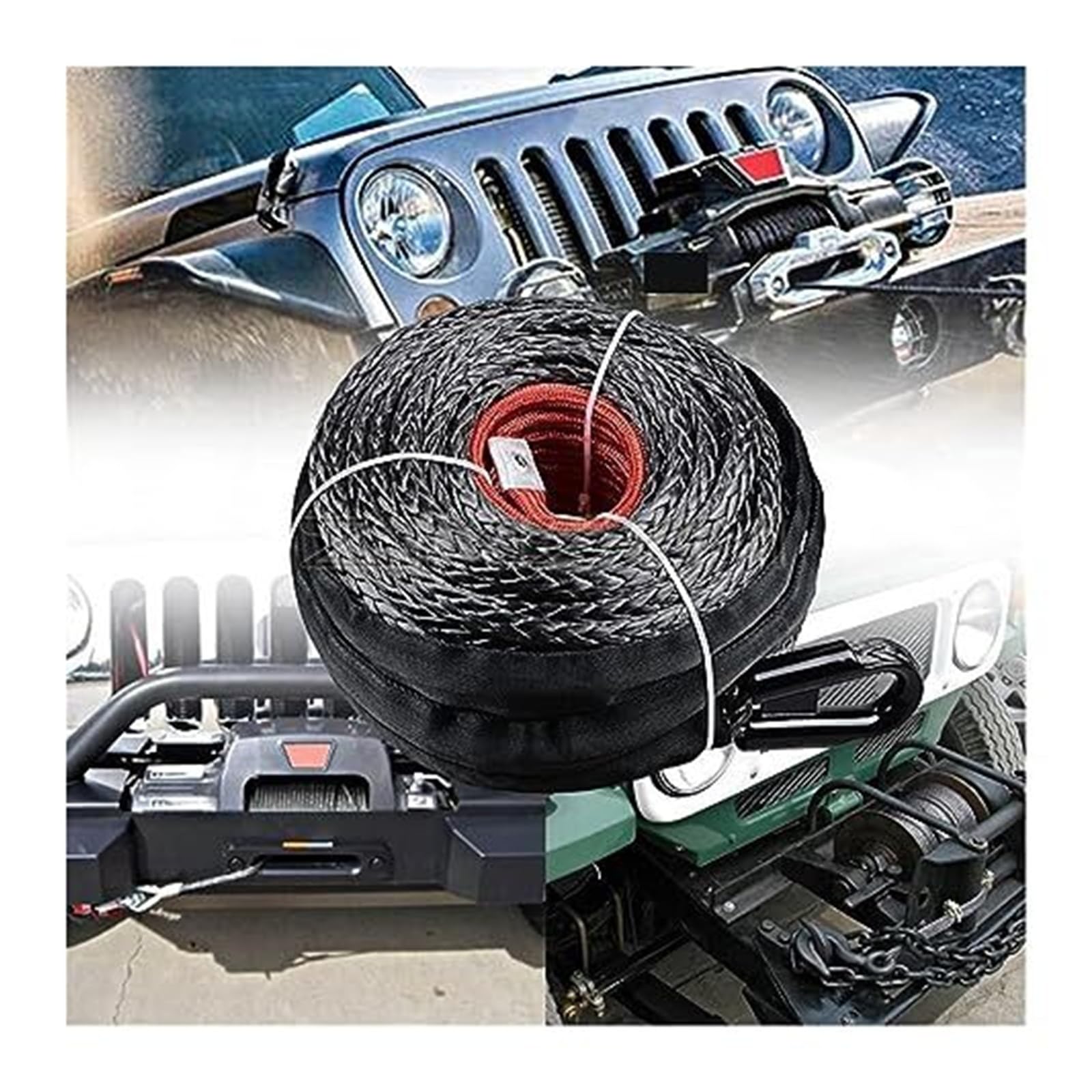 Syntetyczna lina do wyciągarki z osłoną, holownicza 9,5 mm, długość 29 m, użytku terenowego ATV UTV(9.5mm X 25m)
