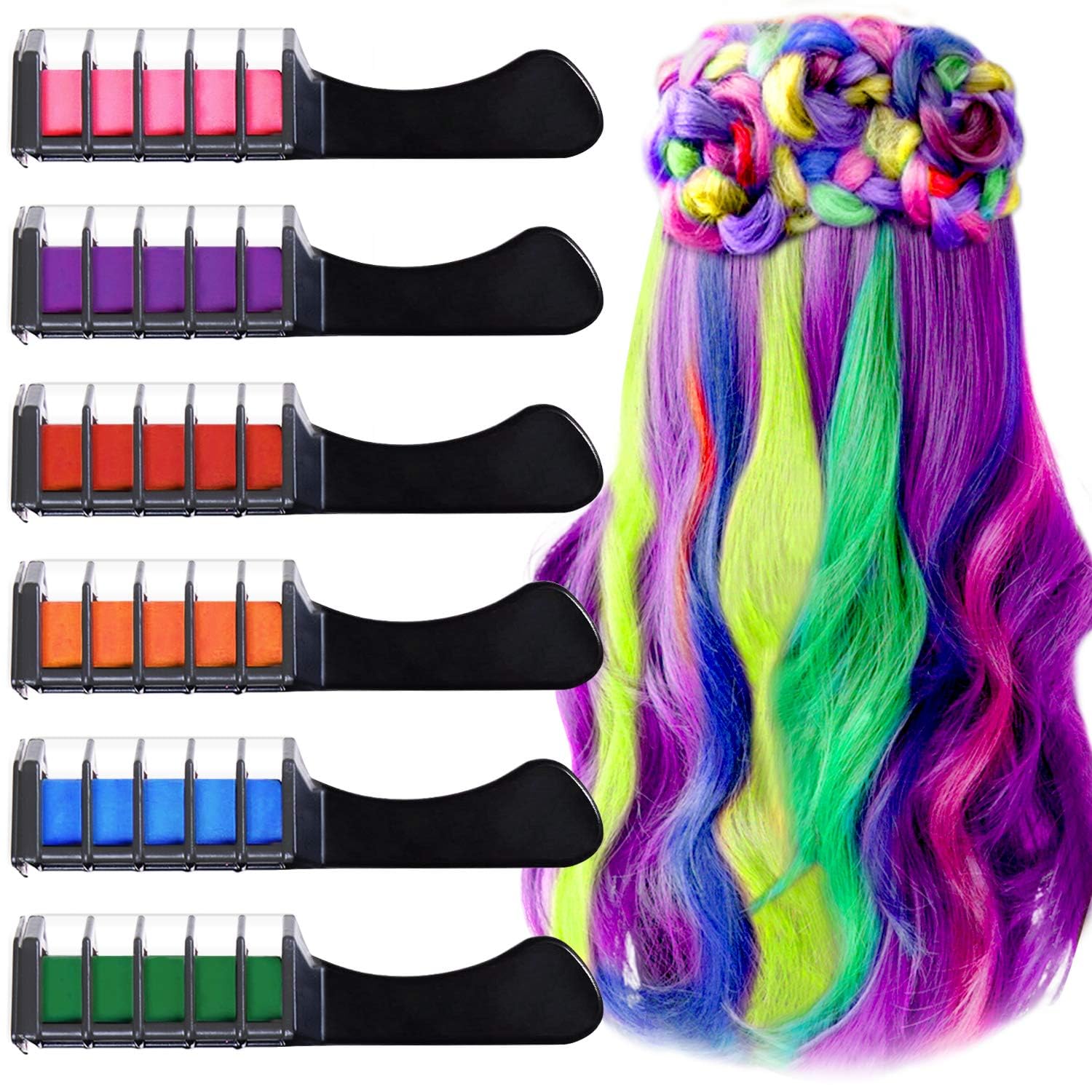 6 Colores Tiza de Pelo, EBANKU Hair Chalk Peine de tiza para el pelo con Tapa, temporal, para niños, para Navidad, cumpleaños, fiestas, regalos para niñas y niños a partir de 4 años (Negro)